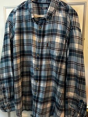 Izod Men's Teal and White Plaid Button-Down Shirt 2XL